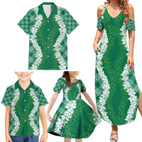 Hawaii Aloha Plumeria Lei Green Palaka Family Matching Summer Maxi Dress and Hawaiian Shirt LT7 - Polynesian Pride