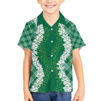 Hawaii Aloha Plumeria Lei Green Palaka Family Matching Summer Maxi Dress and Hawaiian Shirt LT7 Son's Shirt Green - Polynesian Pride