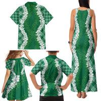 Hawaii Aloha Plumeria Lei Green Palaka Family Matching Tank Maxi Dress and Hawaiian Shirt LT7 - Polynesian Pride