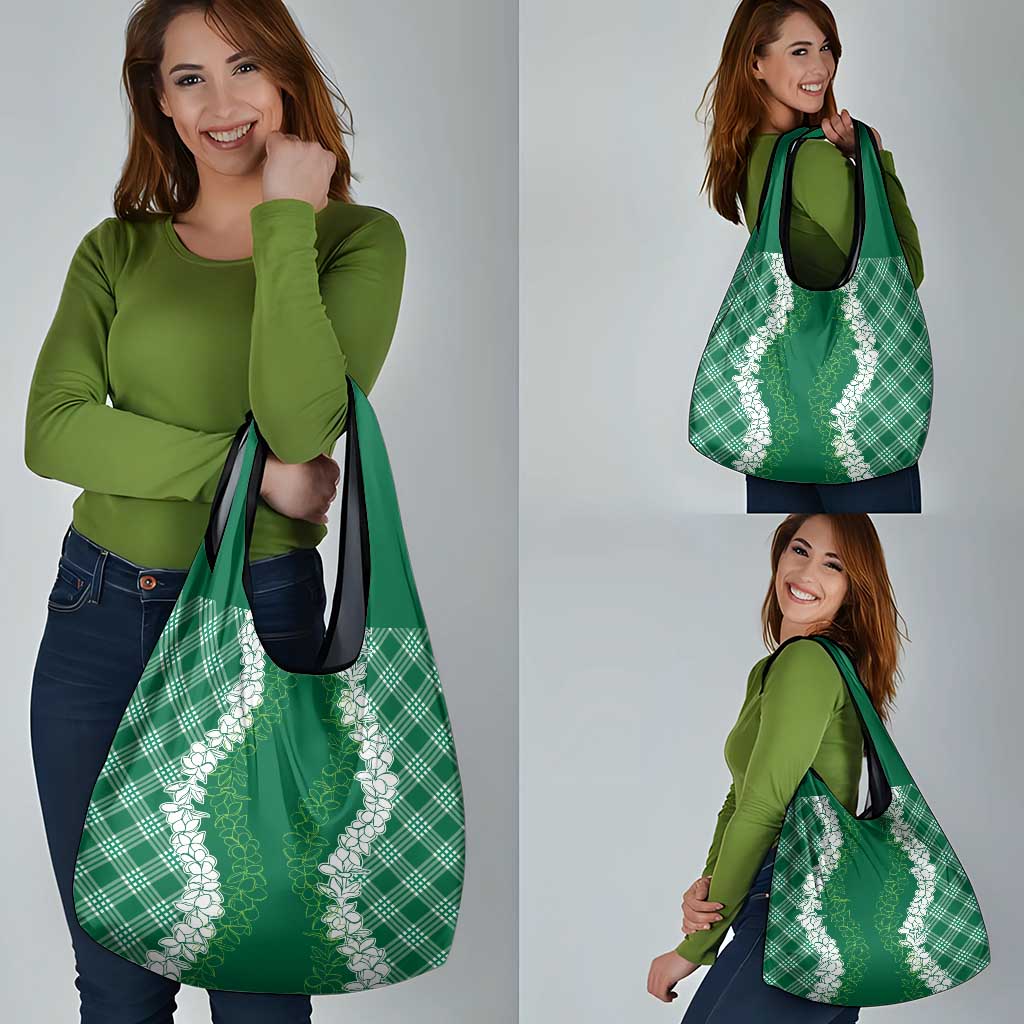 Hawaii Aloha Plumeria Lei Green Palaka Grocery Bag - Polynesian Pride