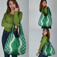 Hawaii Aloha Plumeria Lei Green Palaka Grocery Bag - Polynesian Pride