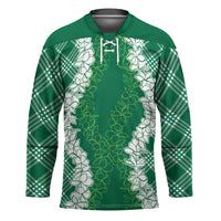 Hawaii Aloha Plumeria Lei Green Palaka Hockey Jersey - Polynesian Pride