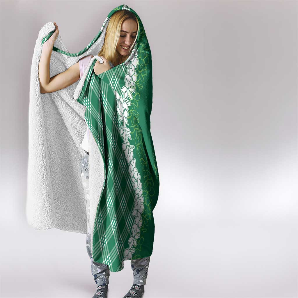 Hawaii Aloha Plumeria Lei Green Palaka Hooded Blanket - Polynesian Pride