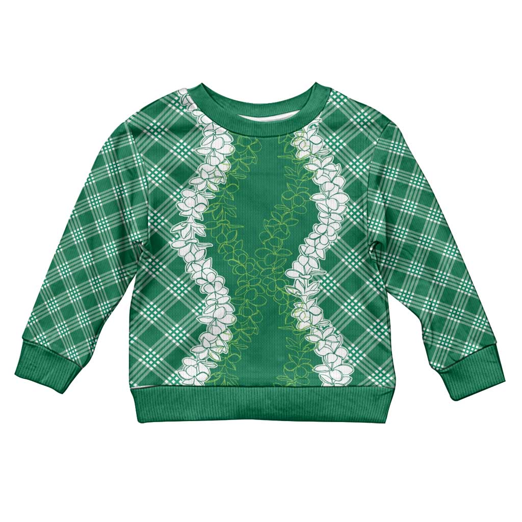 Hawaii Aloha Plumeria Lei Green Palaka Kid Ugly Christmas Sweater LT7 Kid Green - Polynesian Pride