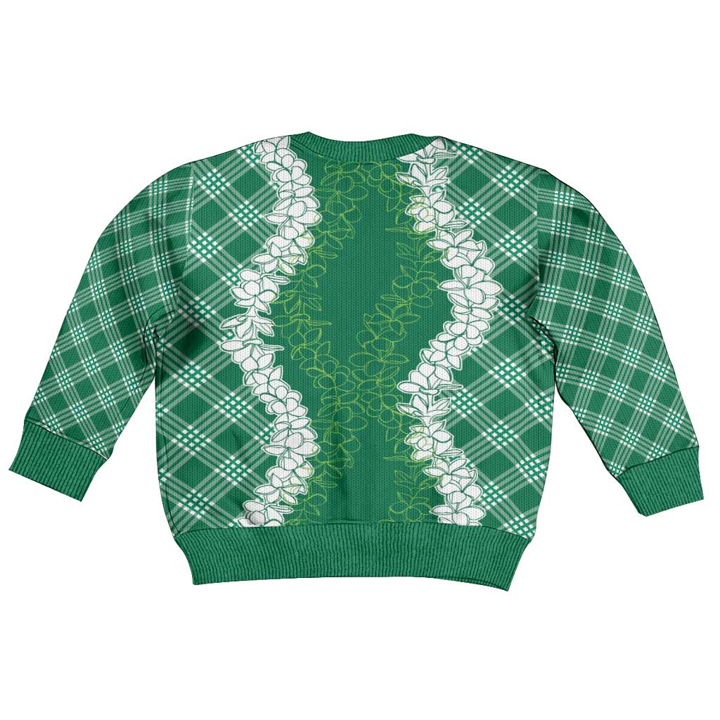 Hawaii Aloha Plumeria Lei Green Palaka Kid Ugly Christmas Sweater LT7 - Polynesian Pride