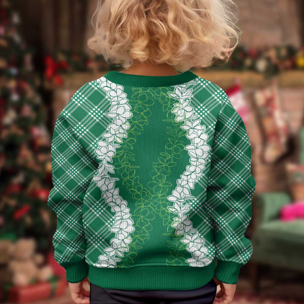 Hawaii Aloha Plumeria Lei Green Palaka Kid Ugly Christmas Sweater LT7 - Polynesian Pride