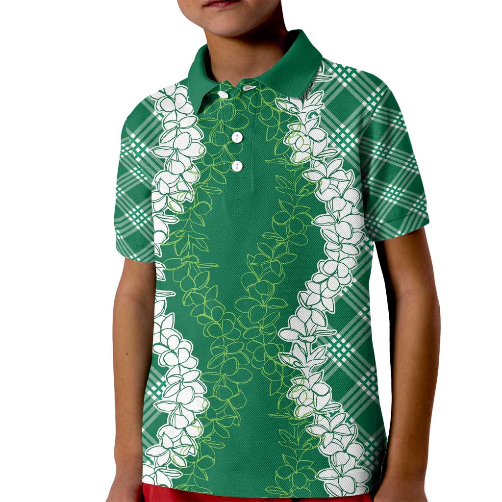 Hawaii Aloha Plumeria Lei Green Palaka Kid Polo Shirt LT7 Kid Green - Polynesian Pride