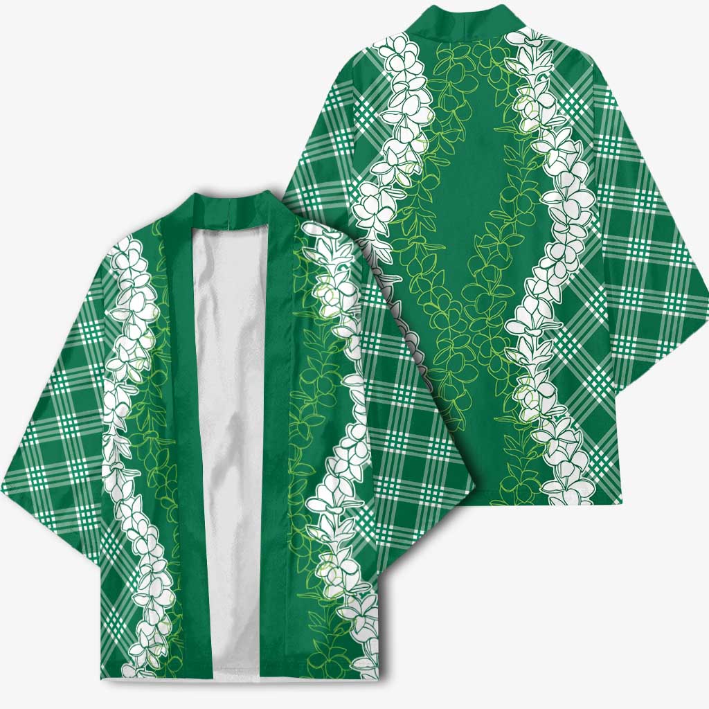 Hawaii Aloha Plumeria Lei Green Palaka Kimono - Polynesian Pride