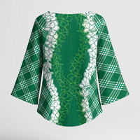 Hawaii Aloha Plumeria Lei Green Palaka Kimono Sleeve Blouse - Polynesian Pride