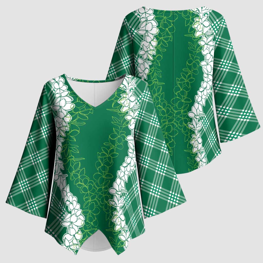 Hawaii Aloha Plumeria Lei Green Palaka Kimono Sleeve Blouse - Polynesian Pride