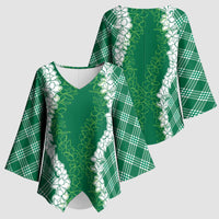 Hawaii Aloha Plumeria Lei Green Palaka Kimono Sleeve Blouse - Polynesian Pride