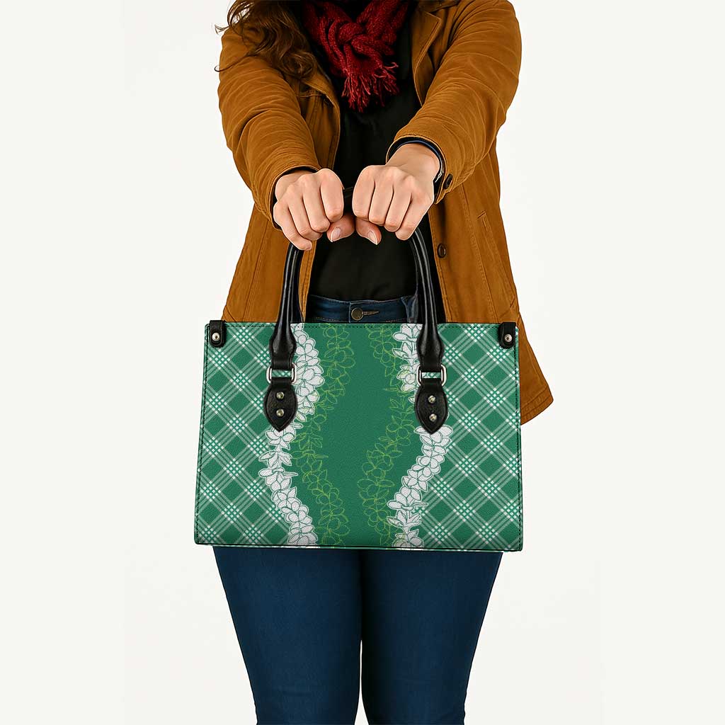 Hawaii Aloha Plumeria Lei Green Palaka Leather Bag - Polynesian Pride