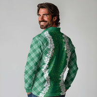 Hawaii Aloha Plumeria Lei Green Palaka Long Sleeve Polo Shirt - Polynesian Pride