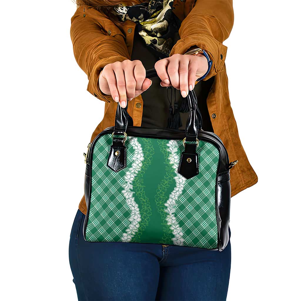 Hawaii Aloha Plumeria Lei Green Palaka Shoulder Handbag - Polynesian Pride