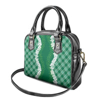 Hawaii Aloha Plumeria Lei Green Palaka Shoulder Handbag - Polynesian Pride