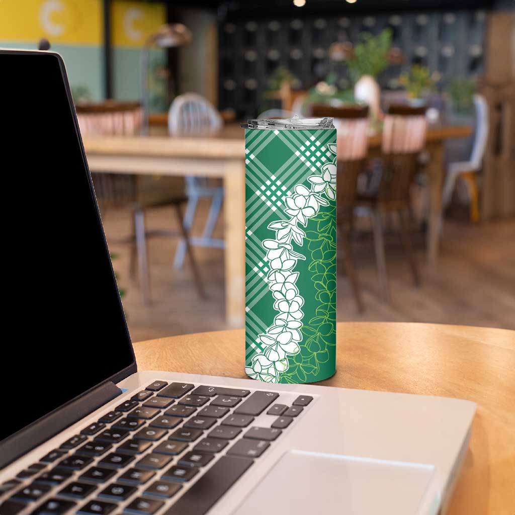 Hawaii Aloha Plumeria Lei Green Palaka Skinny Tumbler - Polynesian Pride