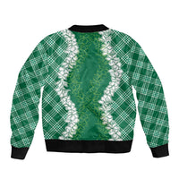 Hawaii Aloha Plumeria Lei Green Palaka Sleeve Zip Bomber Jacket - Polynesian Pride
