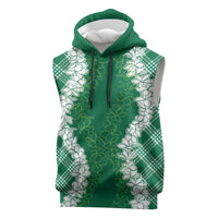 Hawaii Aloha Plumeria Lei Green Palaka Sleeveless Hoodie - Polynesian Pride