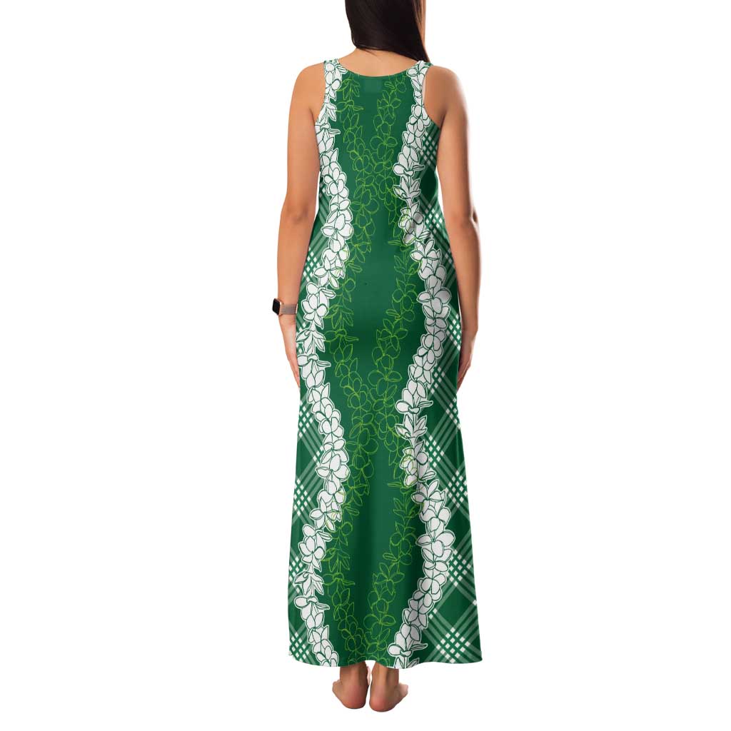 Hawaii Aloha Plumeria Lei Green Palaka Tank Maxi Dress LT7 - Polynesian Pride