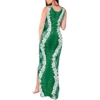 Hawaii Aloha Plumeria Lei Green Palaka Tank Maxi Dress LT7 - Polynesian Pride