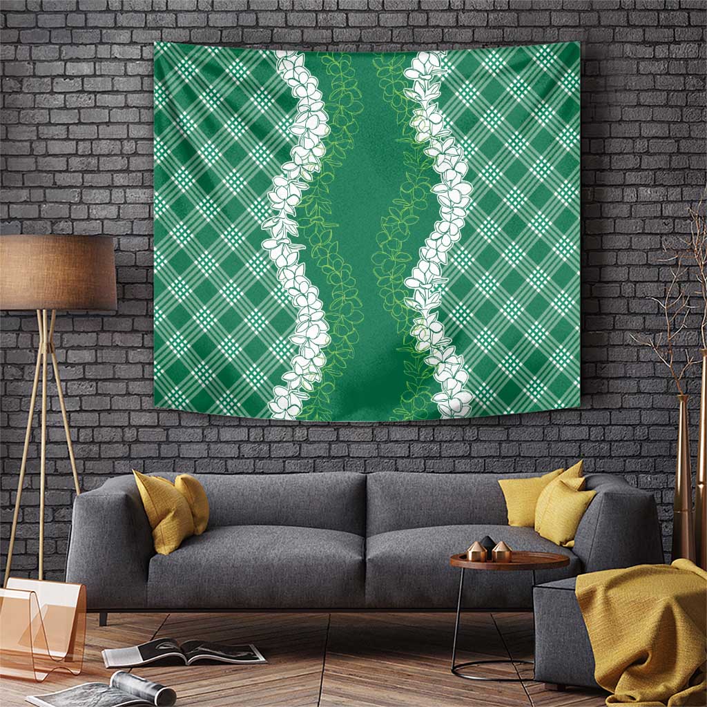 Hawaii Aloha Plumeria Lei Green Palaka Tapestry - Polynesian Pride