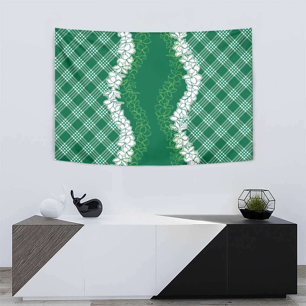 Hawaii Aloha Plumeria Lei Green Palaka Tapestry - Polynesian Pride