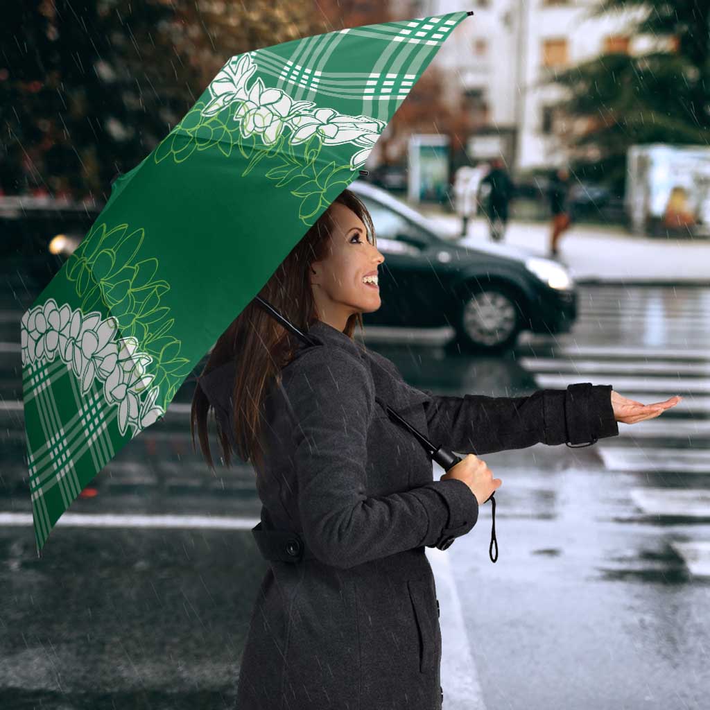 Hawaii Aloha Plumeria Lei Green Palaka Umbrella - Polynesian Pride
