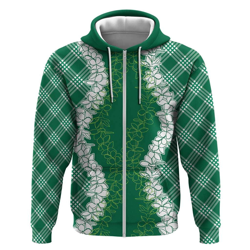 Hawaii Aloha Plumeria Lei Green Palaka Zip Hoodie LT7 Zip Hoodie Green - Polynesian Pride