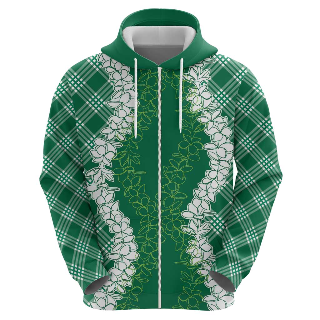 Hawaii Aloha Plumeria Lei Green Palaka Zip Hoodie LT7 - Polynesian Pride