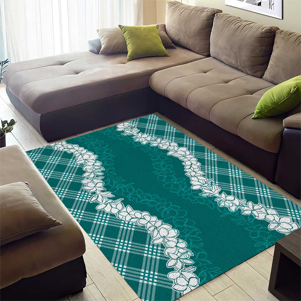 Hawaii Aloha Plumeria Lei Teal Palaka Area Rug - Polynesian Pride