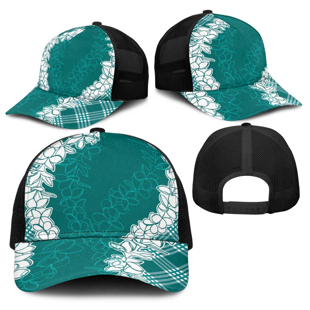 Hawaii Aloha Plumeria Lei Teal Palaka Baseball Net Cap - Polynesian Pride
