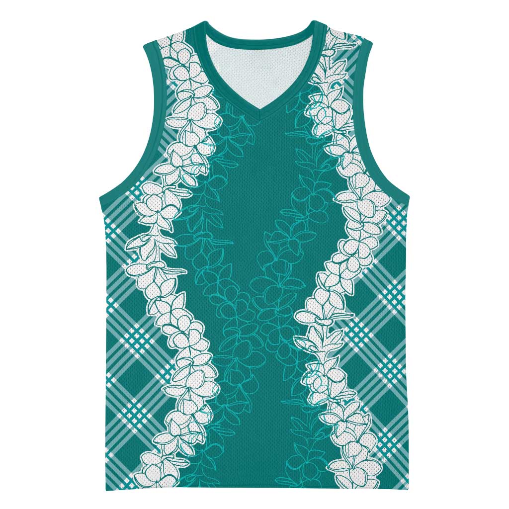 Hawaii Aloha Plumeria Lei Teal Palaka Basketball Jersey - Polynesian Pride