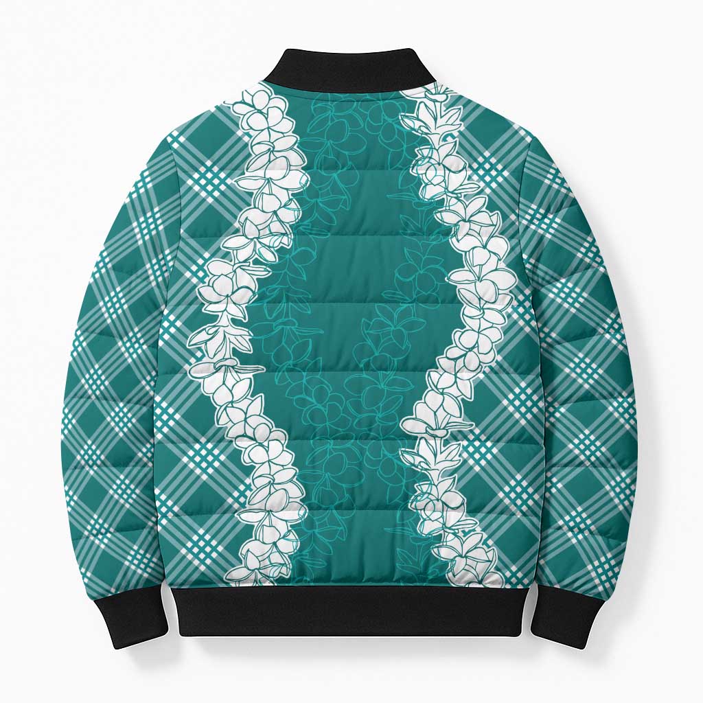 Hawaii Aloha Plumeria Lei Teal Palaka Bomber Puffer Jacket - Polynesian Pride