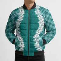 Hawaii Aloha Plumeria Lei Teal Palaka Bomber Puffer Jacket - Polynesian Pride