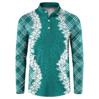 Hawaii Aloha Plumeria Lei Teal Palaka Button Sweatshirt - Polynesian Pride