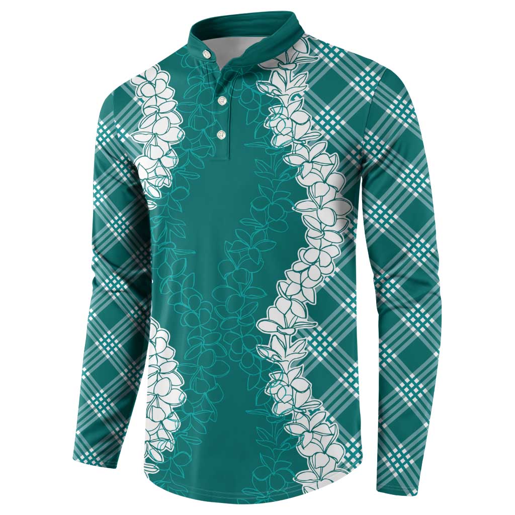Hawaii Aloha Plumeria Lei Teal Palaka Button Sweatshirt - Polynesian Pride