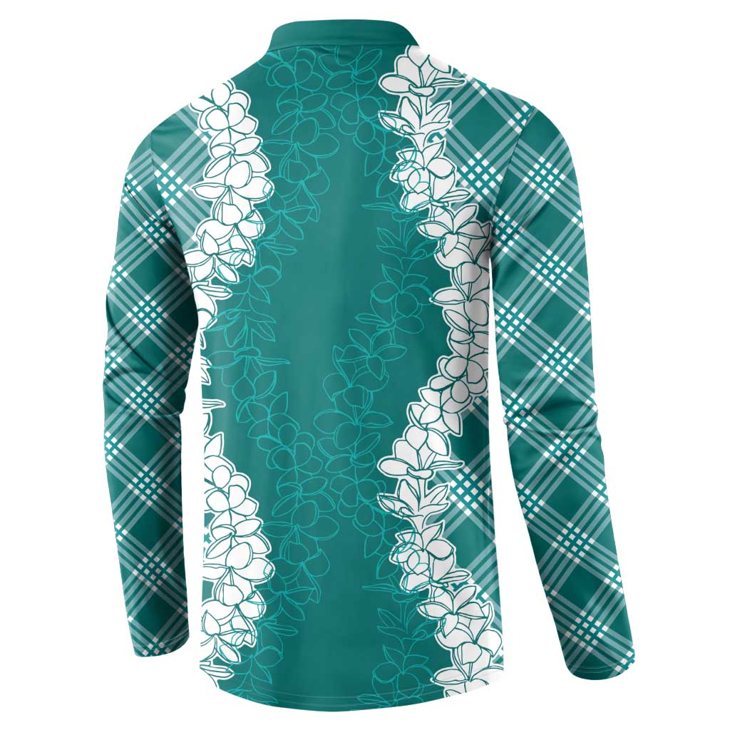 Hawaii Aloha Plumeria Lei Teal Palaka Button Sweatshirt - Polynesian Pride