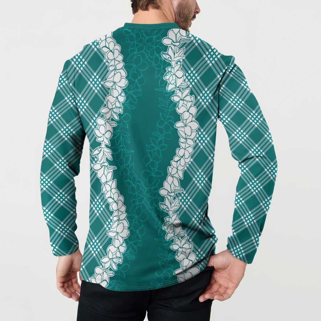 Hawaii Aloha Plumeria Lei Teal Palaka Button Sweatshirt - Polynesian Pride