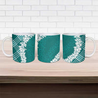 Hawaii Aloha Plumeria Lei Teal Palaka Ceramic Mug - Polynesian Pride