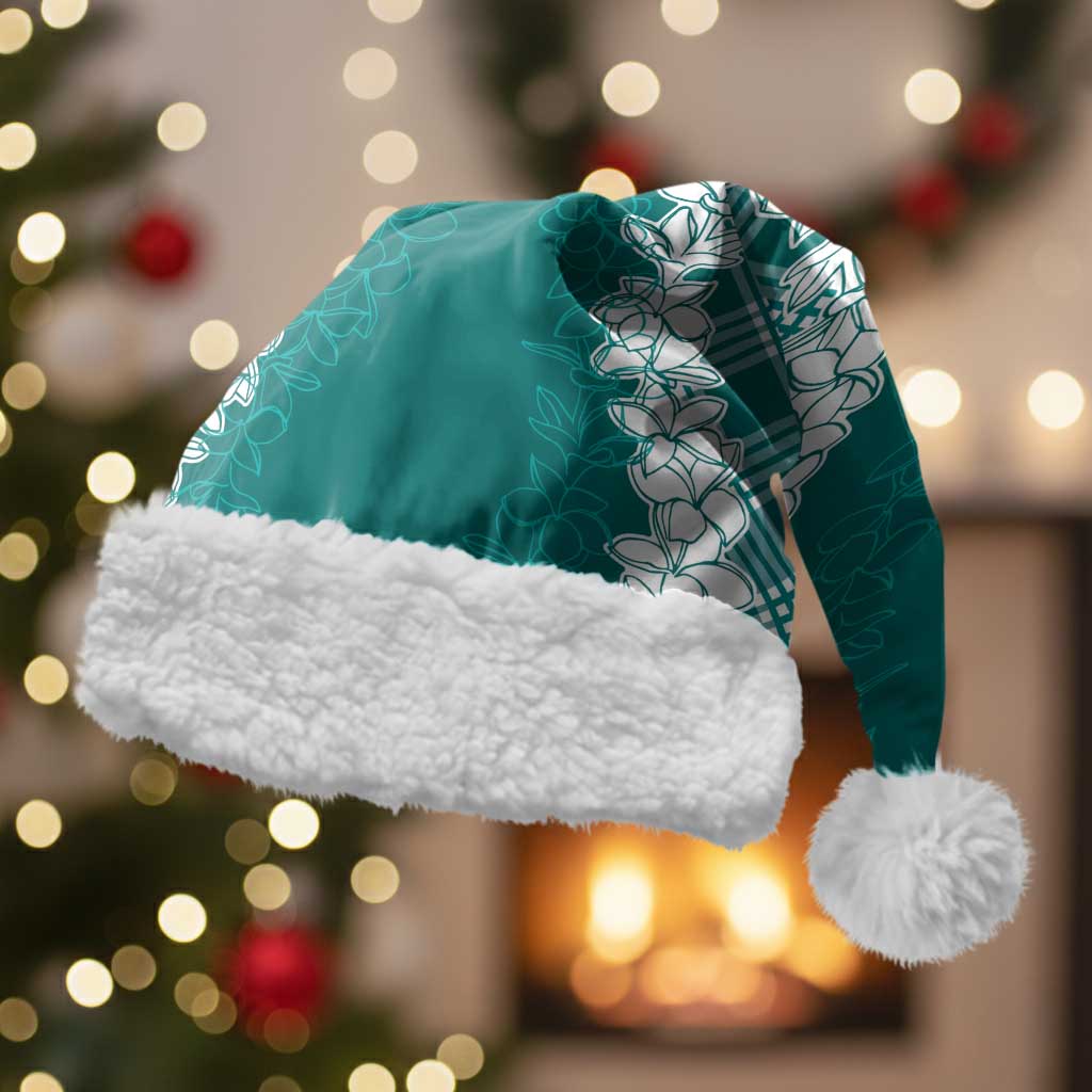 Hawaii Aloha Plumeria Lei Teal Palaka Christmas Santa Hat - Polynesian Pride