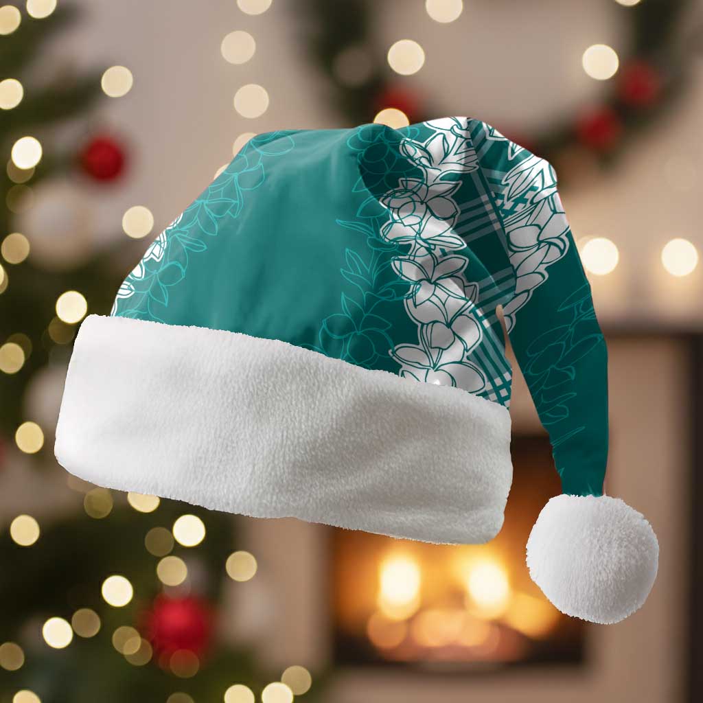 Hawaii Aloha Plumeria Lei Teal Palaka Christmas Santa Hat - Polynesian Pride