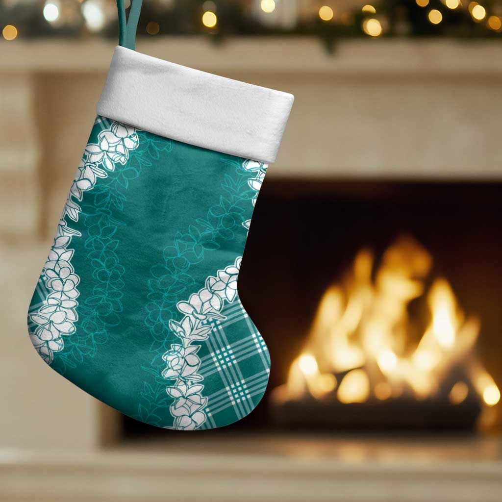 Hawaii Aloha Plumeria Lei Teal Palaka Christmas Stocking - Polynesian Pride