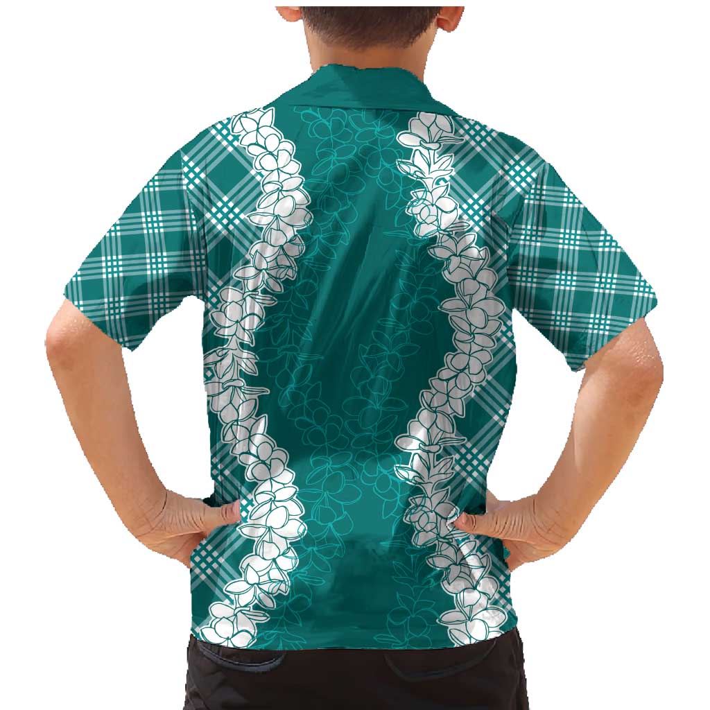 Hawaii Aloha Plumeria Lei Teal Palaka Family Matching Mermaid Dress and Hawaiian Shirt LT7 - Polynesian Pride