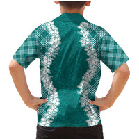 Hawaii Aloha Plumeria Lei Teal Palaka Family Matching Mermaid Dress and Hawaiian Shirt LT7 - Polynesian Pride