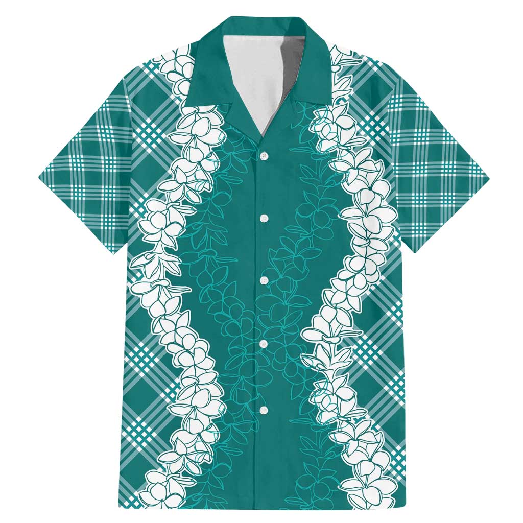 Hawaii Aloha Plumeria Lei Teal Palaka Family Matching Mermaid Dress and Hawaiian Shirt LT7 Dad's Shirt - Short Sleeve Teal - Polynesian Pride