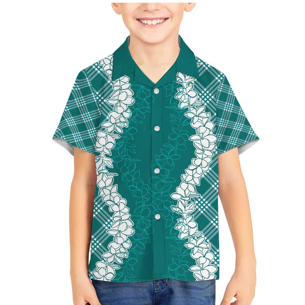 Hawaii Aloha Plumeria Lei Teal Palaka Family Matching Mermaid Dress and Hawaiian Shirt LT7 Son's Shirt Teal - Polynesian Pride