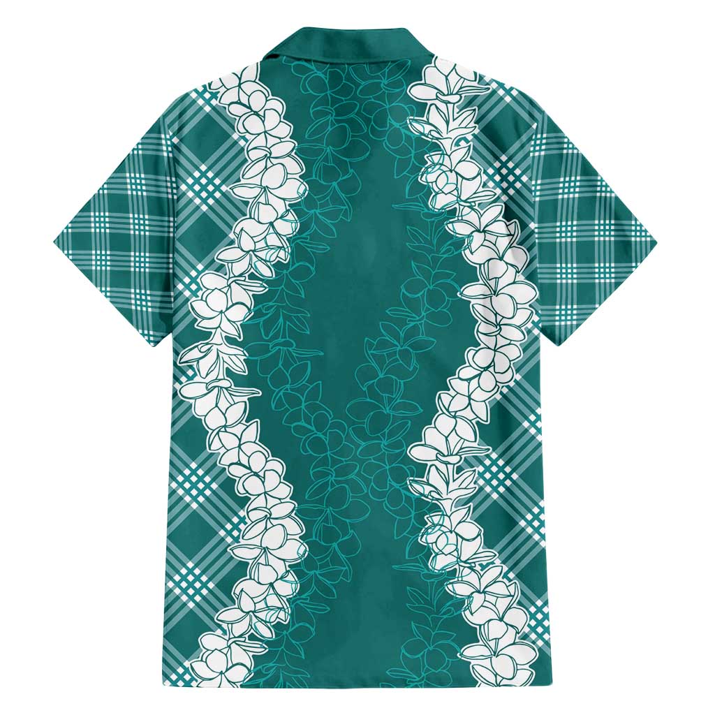 Hawaii Aloha Plumeria Lei Teal Palaka Family Matching Off Shoulder Maxi Dress and Hawaiian Shirt LT7 - Polynesian Pride