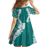 Hawaii Aloha Plumeria Lei Teal Palaka Family Matching Off Shoulder Short Dress and Hawaiian Shirt LT7 - Polynesian Pride
