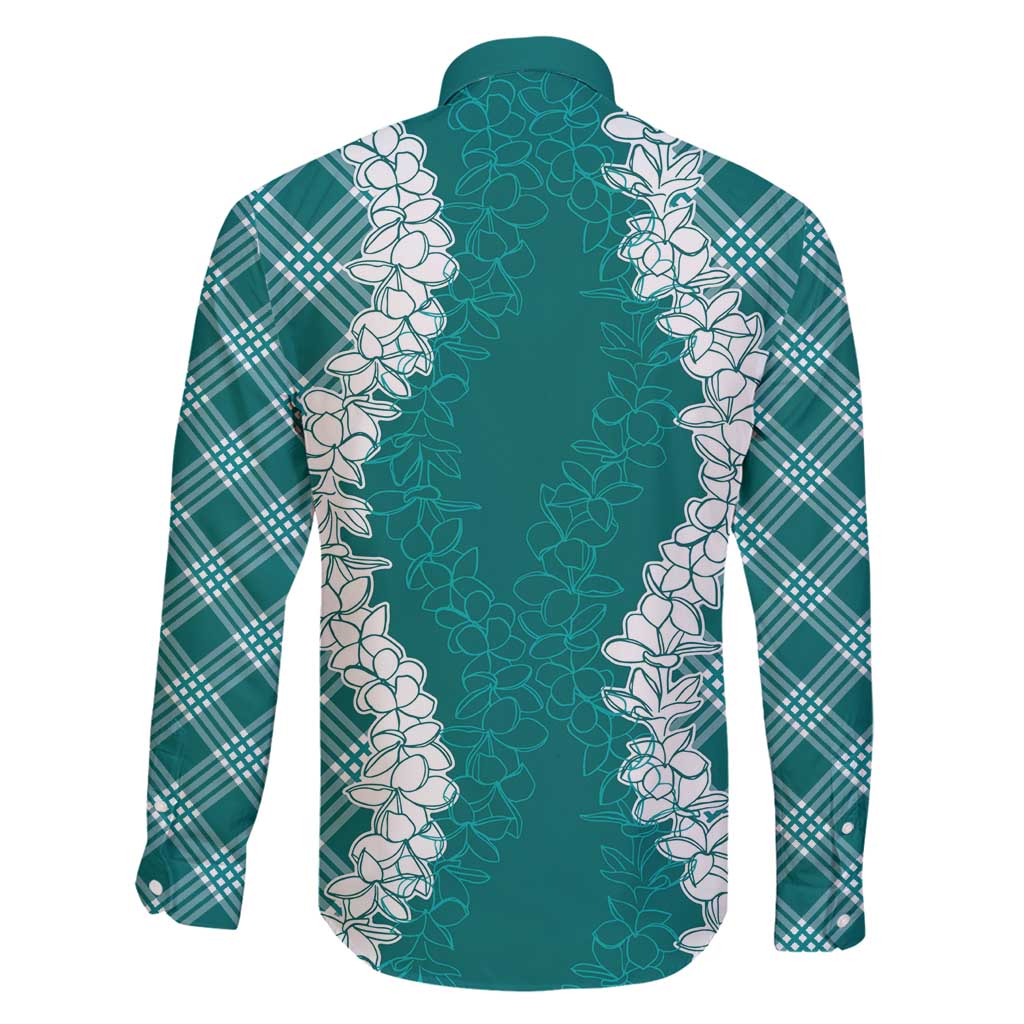 Hawaii Aloha Plumeria Lei Teal Palaka Family Matching Off Shoulder Short Dress and Hawaiian Shirt LT7 - Polynesian Pride
