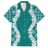 Hawaii Aloha Plumeria Lei Teal Palaka Family Matching Puletasi and Hawaiian Shirt LT7 Dad's Shirt - Short Sleeve Teal - Polynesian Pride